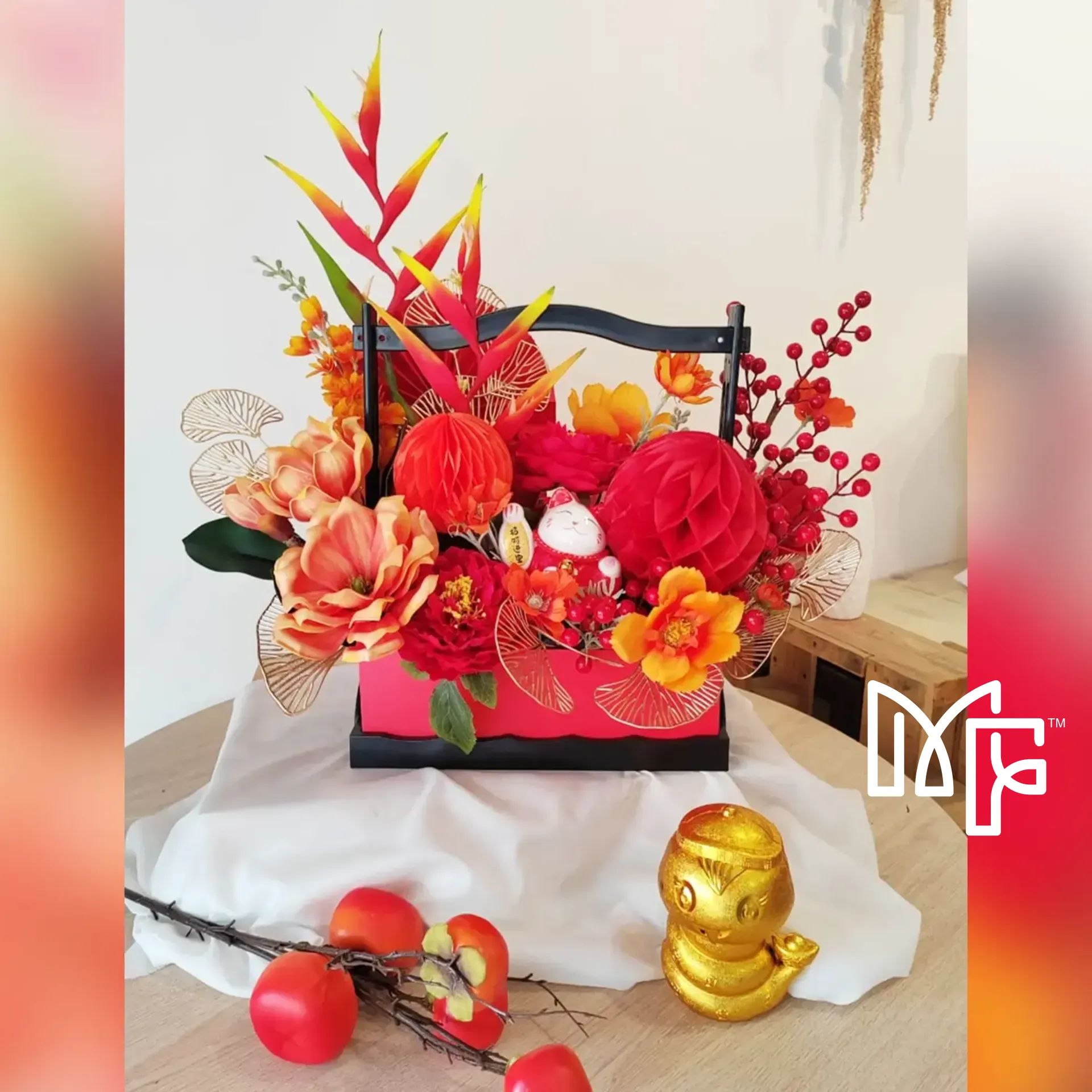 CNY Prosperity Cat Basket - Orange Theme